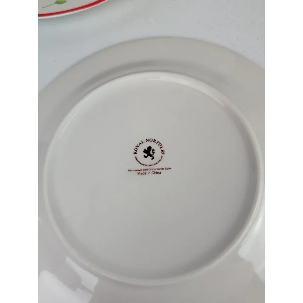 2 Royal Norfolk Christmas Dinner Plates Holly Berry Mistletoe Red Border 2007